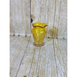 Yellow Crackle Glass Bud Vase Miniature Succulent Air Plants Planter (9A)